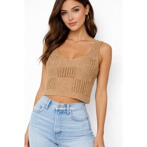 Vans Crochet Knit Tank Top – XS – Beige Boho Cropped Sweater Vest